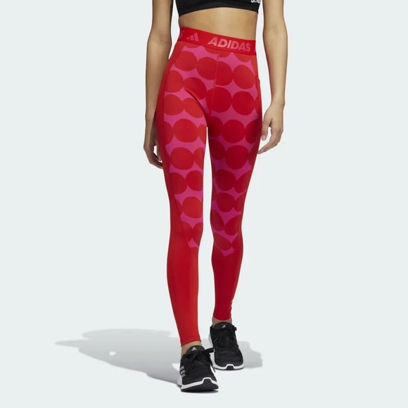 adidas + Marimekko Techfit Outfit Sports Bra Set Polka Dot Red - Picture 3 of 11